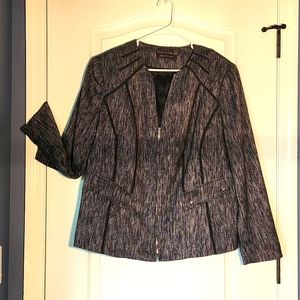 Anne Klein Black and Heathered Gray Zip-Front Blazer